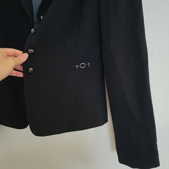 Tahari Navy Blue Button Front Long Sleeve Career Blazer Jacket Size 4 - Picture 4 of 11